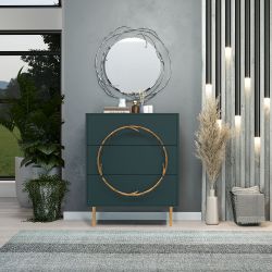 Комод Арт Колор matte Стайл Голд с 3 ящиками Зеленый бирюзовый матовый