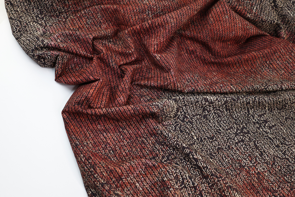 БОРДОВО-ЗОЛОТИСТЫЙ УЗОР - Футер 2х-нитка с лайкрой, компакт пенье (ДЖ72 Маша) (к1 краска по изнанке, с лица не видно)