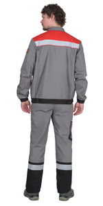 Костюм СИРИУС-МАСТЕР летний, куртка короткая, брюки, средне-серый с красным с СОП