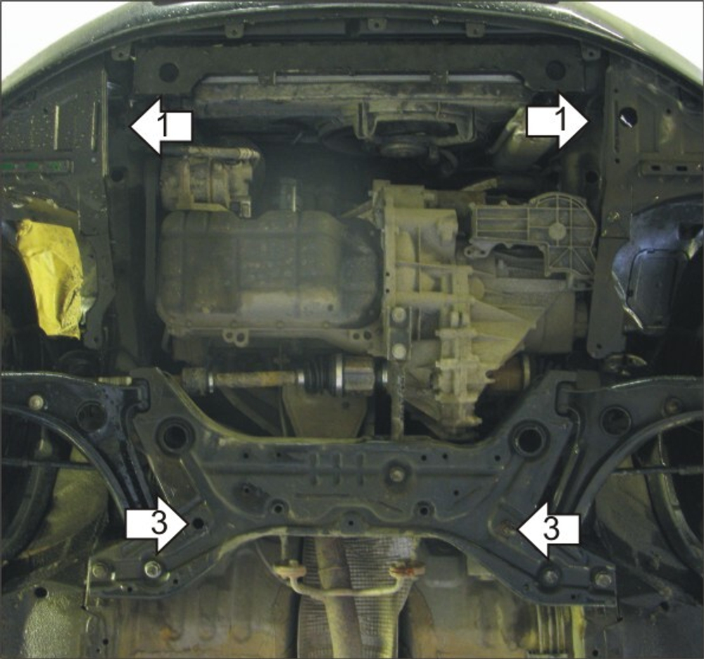 Защита картера Двигателя, КПП. 2 мм, Сталь. для Mitsubishi Colt 2004-2008 MOTODOR.01312