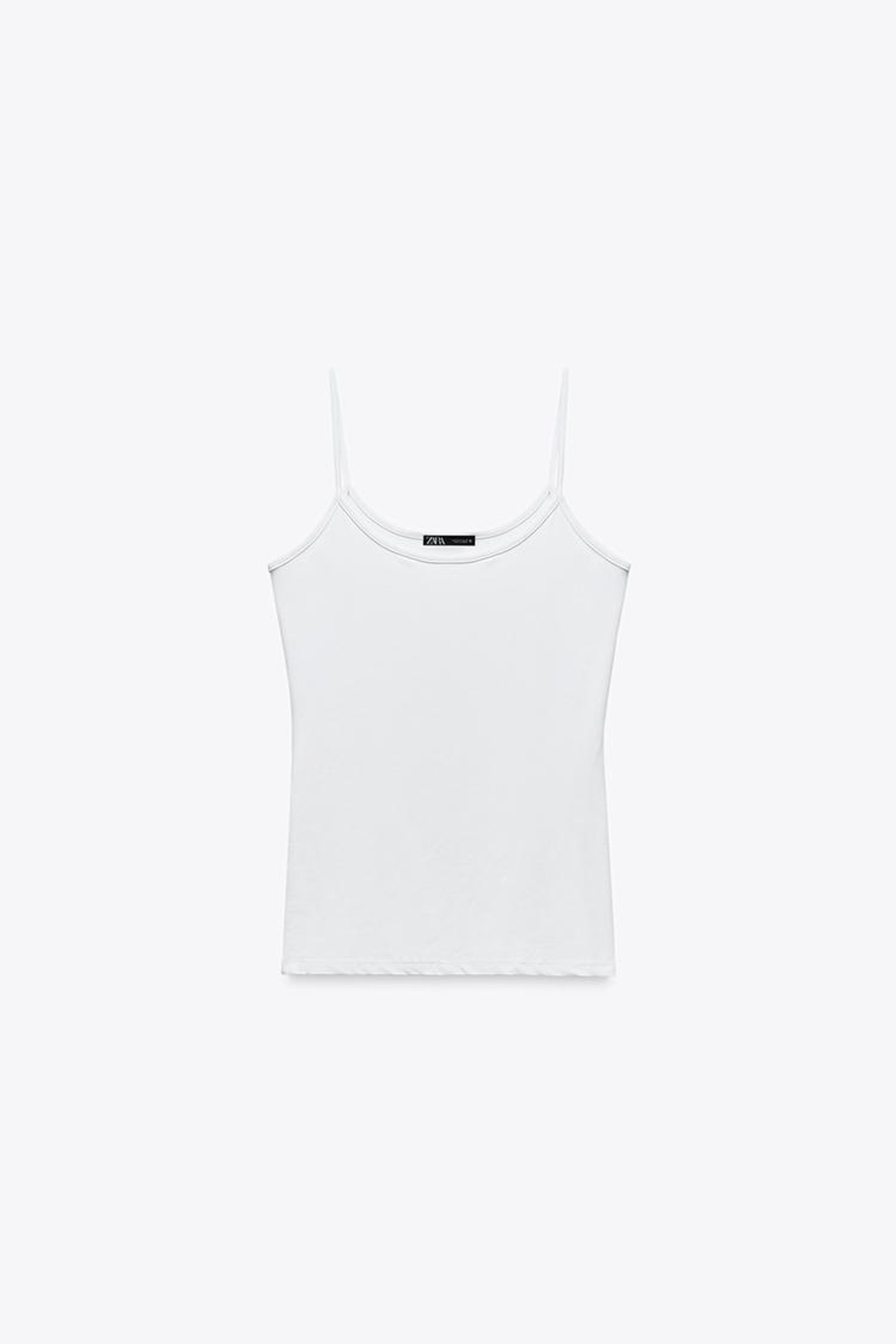 ZARA ТОП ИЗ ПОЛИАМИДА НА ТОНКИХ БРЕТЕЛЯХ, БЕЛЫЙ