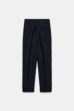 ZARA БРЮКИ С ЗАЩИПАМИ И ОТВОРОТАМИ СНИЗУ, ЧЕРНЫЙ