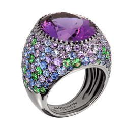 Кольцо с Аметистом, Цветными Сапфирами и Цаворитами, R0040-2/57