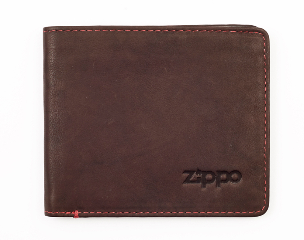 Качественное горизонтальное мужское портмоне коричневое из высококачественной натуральной кожи ZIPPO 2005117