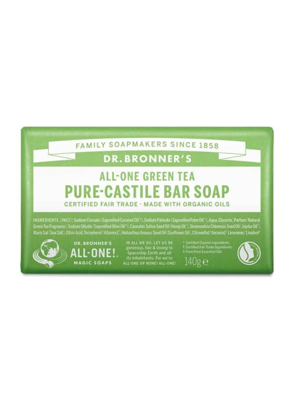 Натуральное мыло Dr. Bronner's с зеленым чаем, 140 гр