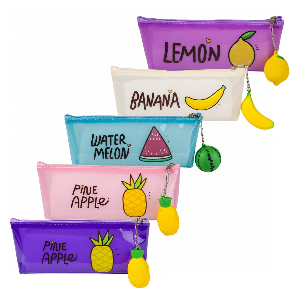 Пенал - косметичка Alingar, ПВХ, молния, брелок, 210 х 80 х 40 мм, "Фрукт", микс (фиолет,роз,голуб,бел,сирен)