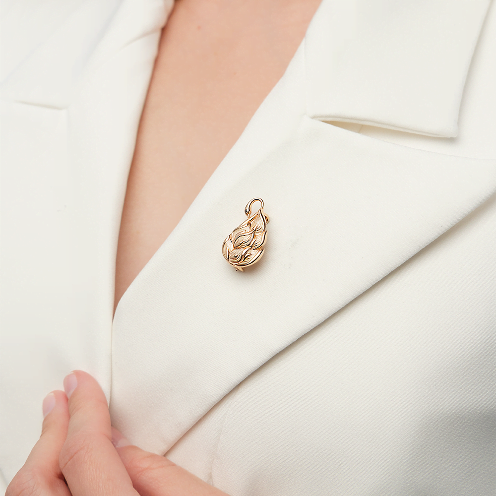 Брошь-подвеска «Лебедь» из красного золота с фианитом и эмалью