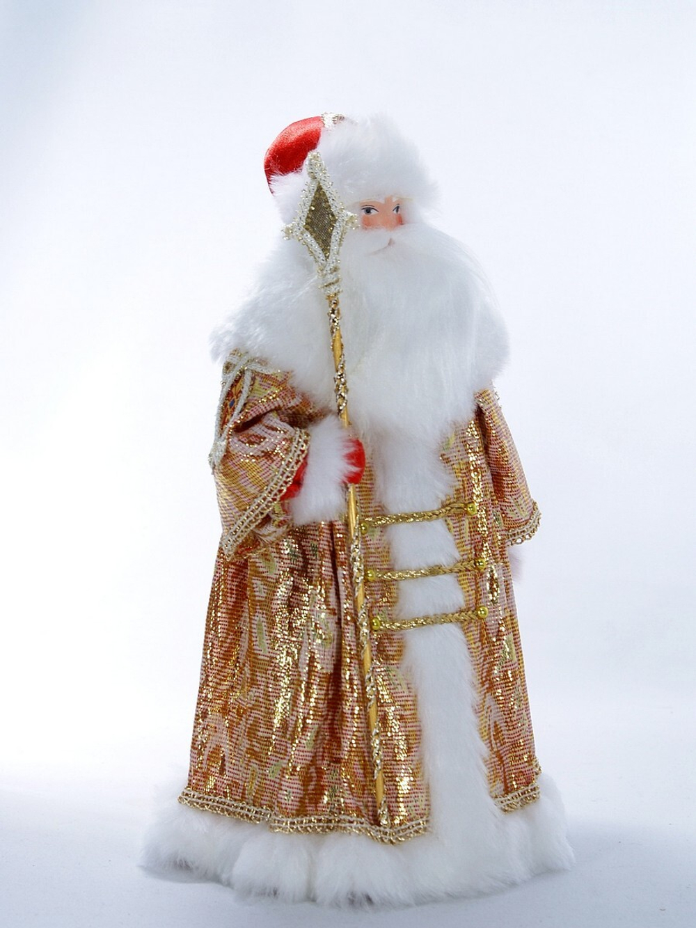 Кукла фарфоровая Дед Мороз в боярской шубе из парчи