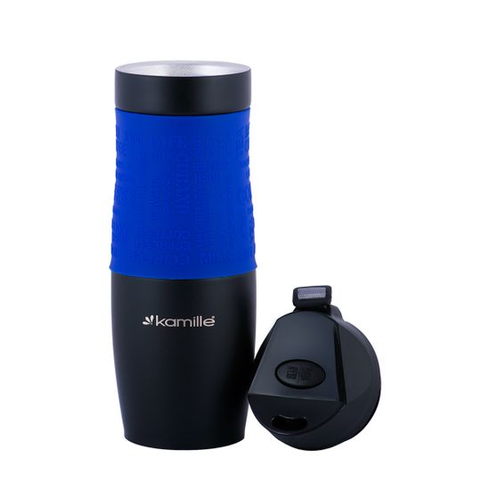 Термокружка 480 мл. из нержавеющей стали Kamille KM-2067 с TPR-вставкой и ремешком