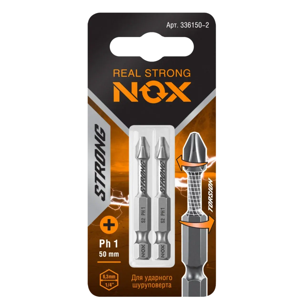 Бита torsion PH 1х50мм 2шт карта NOX STRONG 336150-2