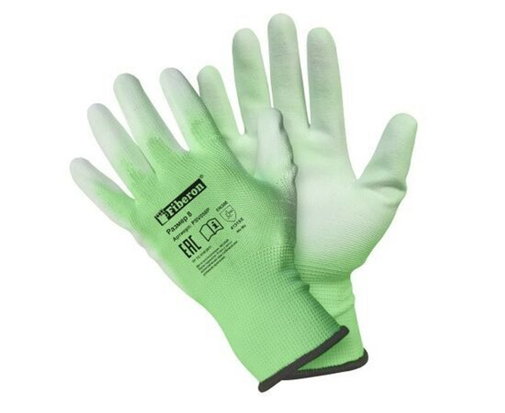 Перчатки /Для садовых работ/, полиэстеровые, полиуретановое покрытие, однотонные, микс цветов, Fiberon, 8(М) 2 пары