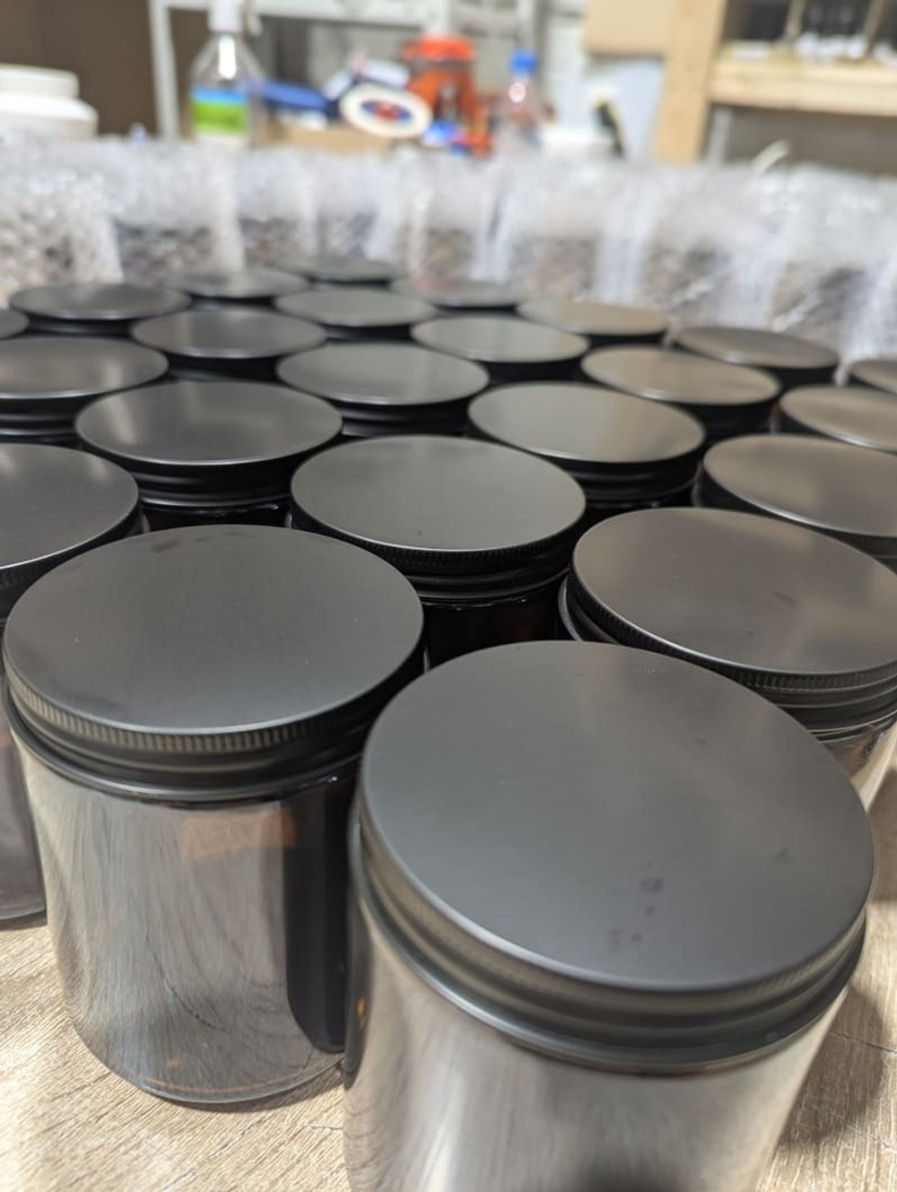 Коричневые банки 270 мл с матовыми черными крышками, 20 шт