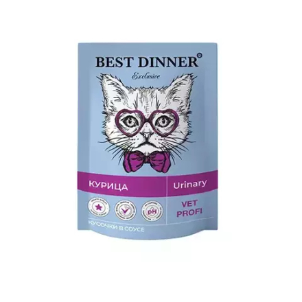Паучи BEST DINNER Exclusive Vet Profi Urinary кусочки в соусе с курицей 85гр