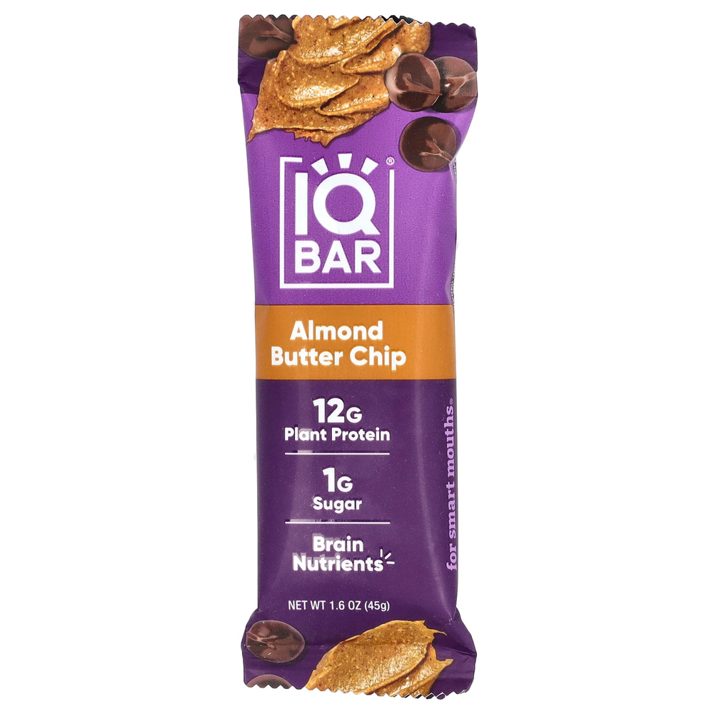 IQBAR, Plant Protein Bar, чипсы из миндального масла, 12 батончиков, по 45 г (1,6 унции)