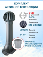 Нанодефлектор ND160, вент. выход утепленный высотой Н-700 с переходом D110,, для кровельного профнастила 20мм