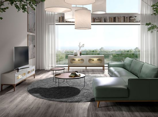 Сервант 3241/CP2205E1 из серого и орехового дерева с внутренней подсветкой