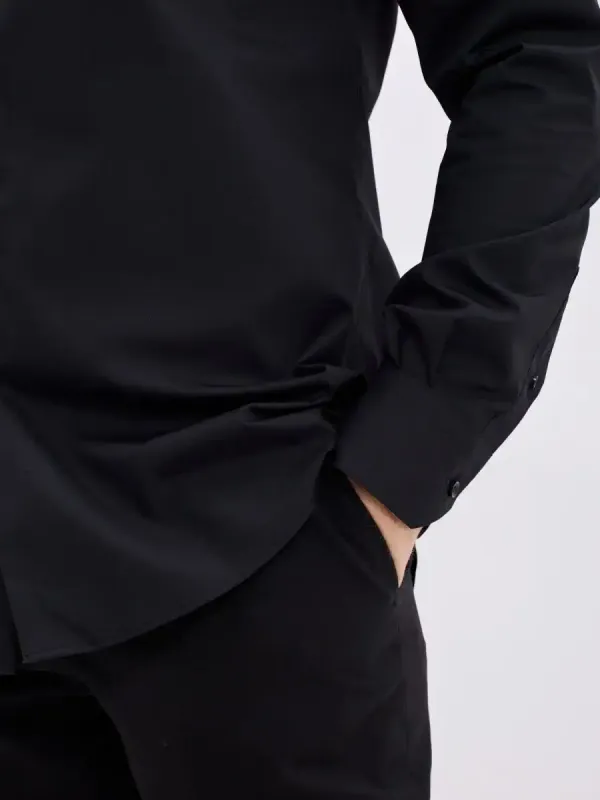 Рубашка на высокий рост LONG SLIM FIT с длинным рукавом, черная