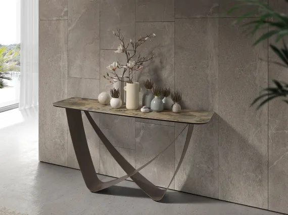 Консоль из мраморной керамики серо-коричневого цвета металлик 3269