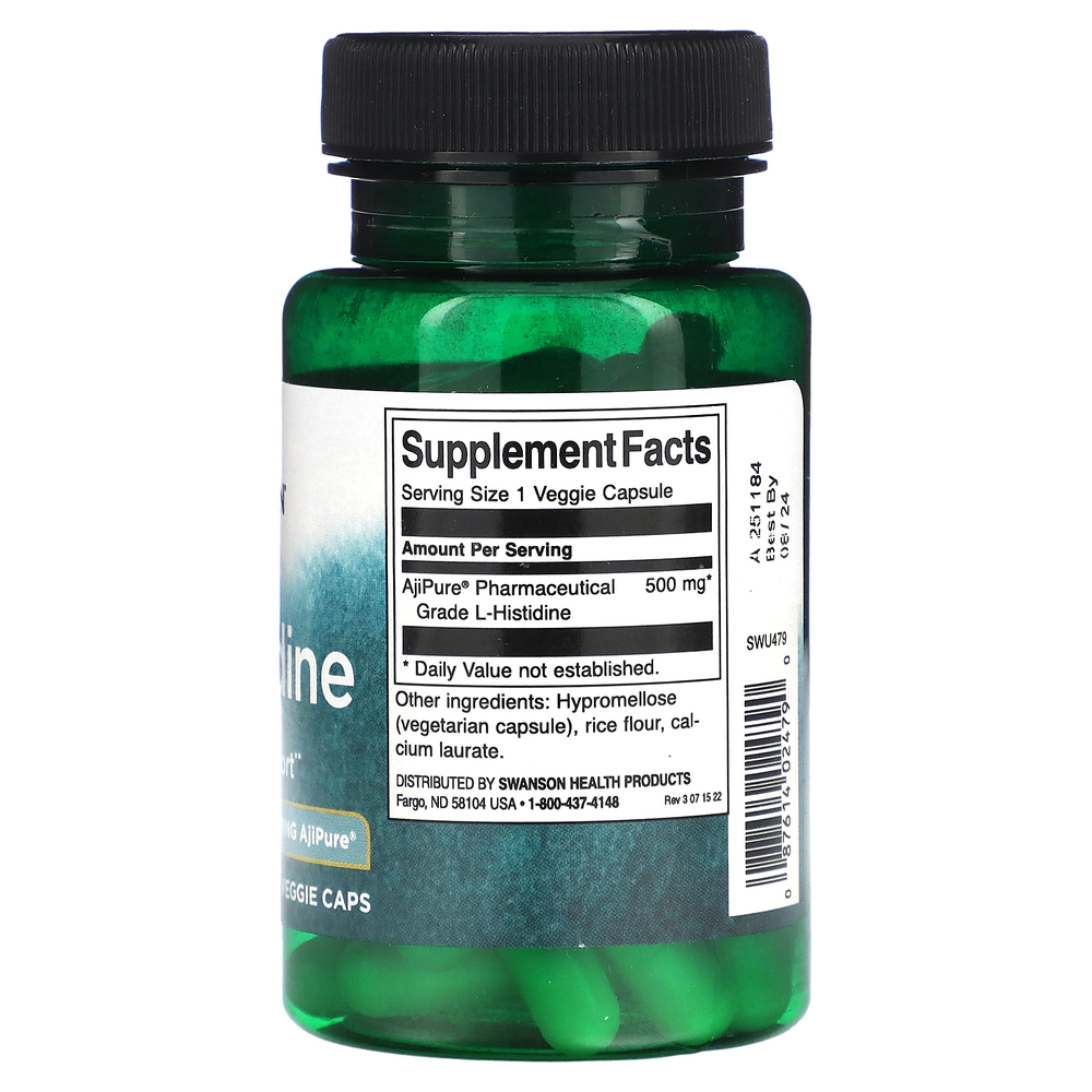 Swanson, L-гистидин, 500 мг, 60 растительных капсул