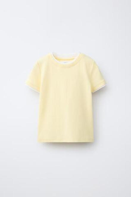 ZARA ФУТБОЛКА С ДВОЙНЫМ ВОРОТНИКОМ ИЗ МОДАЛА, ЖЕЛТЫЙ