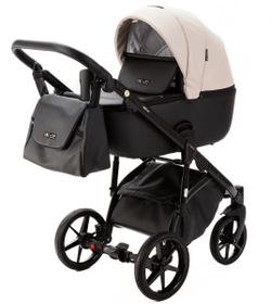 Детская коляска Adamex Nola Deluxe 2 в 1 N-SD110 (СВ.БЕЖ.КОЖА + ЧЕРН.КОЖА)