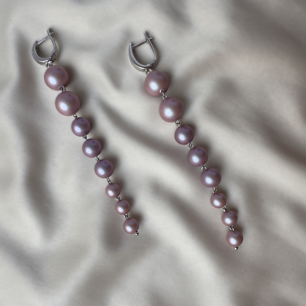 alt="Длинные серьги с жемчугом Майорка, пудрово-розовые — Викториэль"