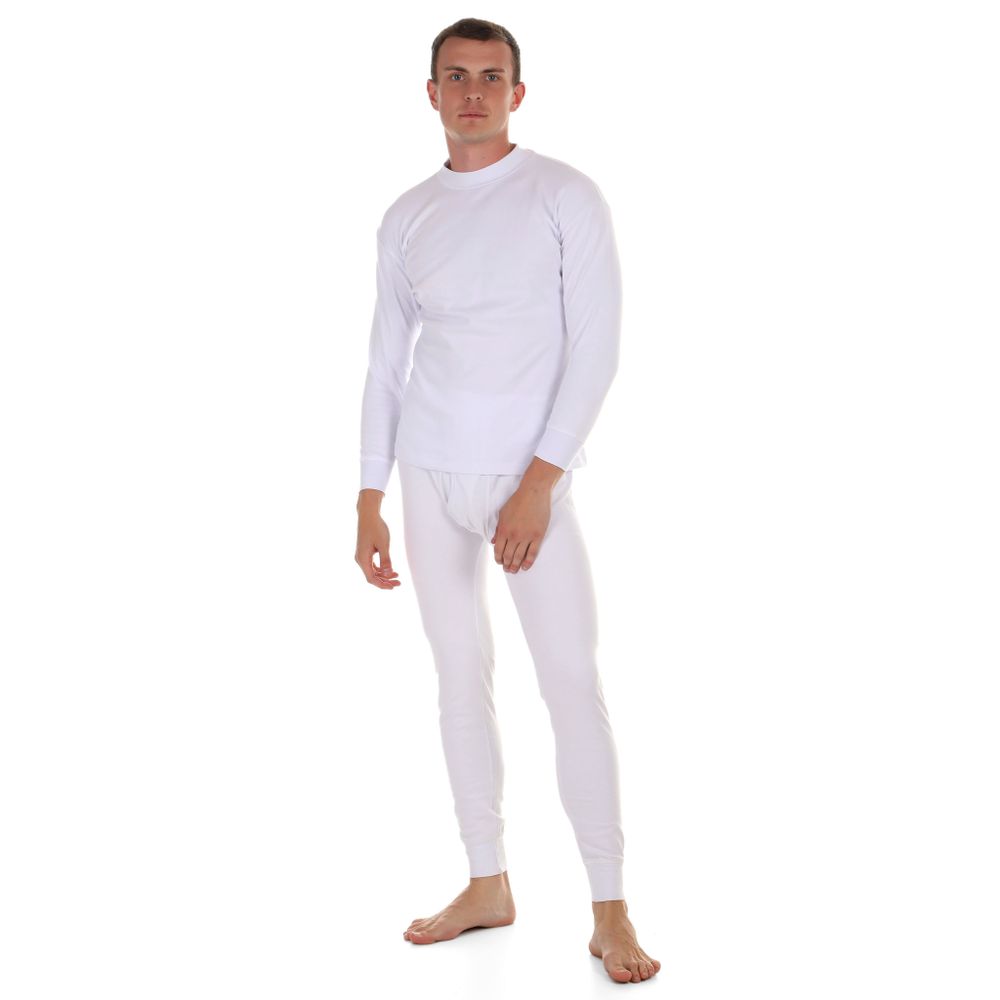 Мужской комплект нательного белья (лонгслив и кальсоны) белый утепленный QianBA