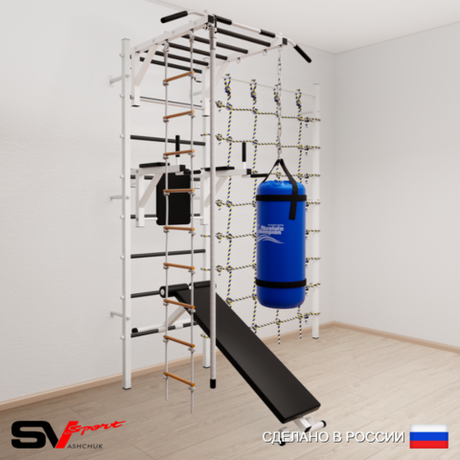 Шведская стенка Sv Sport усиленная 65510 (Турник рукоход/Брусья/Скамья/Канат/Лестница/Цепь/Мешок 15кг/Канатный лаз)
