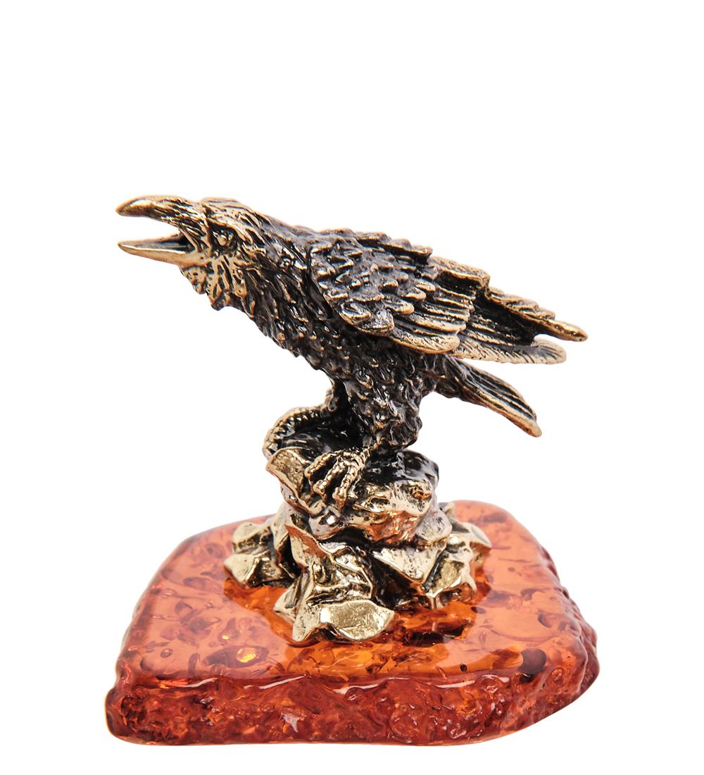 Народные промыслы AM-3239 Фигурка «Ворон на камне» (латунь, янтарь)