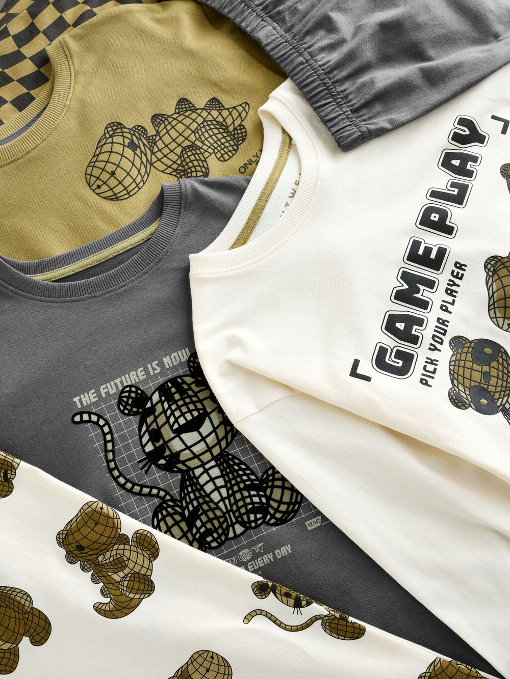 Пижама для мальчика Next AJ0-575, 3 шт., Хаки, Молочный, Серый