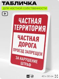 Табличка для частной территории "Частная территория, дорога", на дом, для участка, организаций, предупреждающая, 40х30 см, Silver Plane x Айдентика Технолоджи