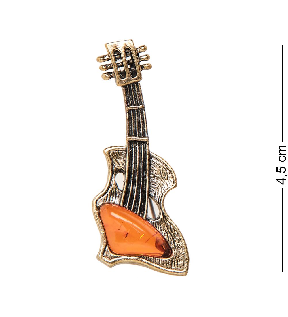 AM- 691 Брошь «Гитара» (латунь, янтарь)
