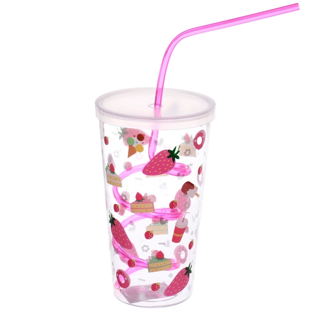 Стакан пластиковый 500мл «Арбузный взрыв» с трубочкой