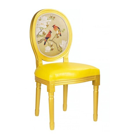 Стул "Птицы" жёлтый 48x46x96см Дерево/полиуретан/кож.зам/лён