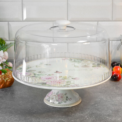 Тортовница 30см на ножке керамическая с крышкой, MC-2307884