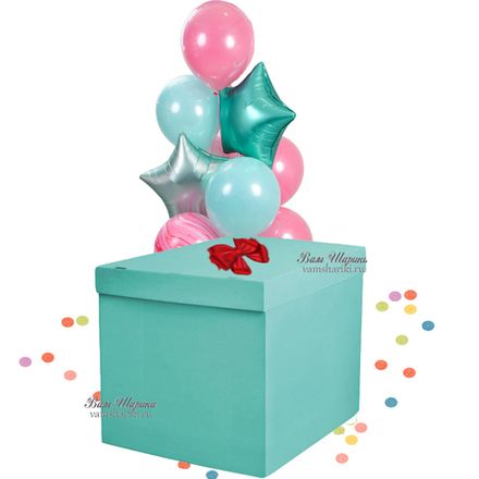 Коробка №16 "Бирюзовая с букетом из 8 шаров"