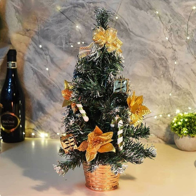 Елка настольная 40см в золотистой корзинке, с украшениями, МВ-19В1604M