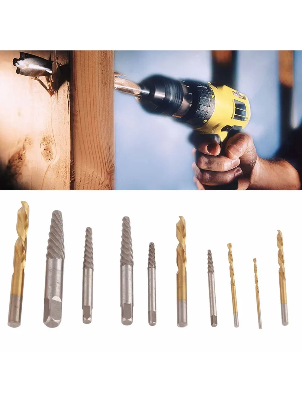 Набор экстракторов и сверл в кейсе для болтов сверл 2-7.5 мм 10 предметов