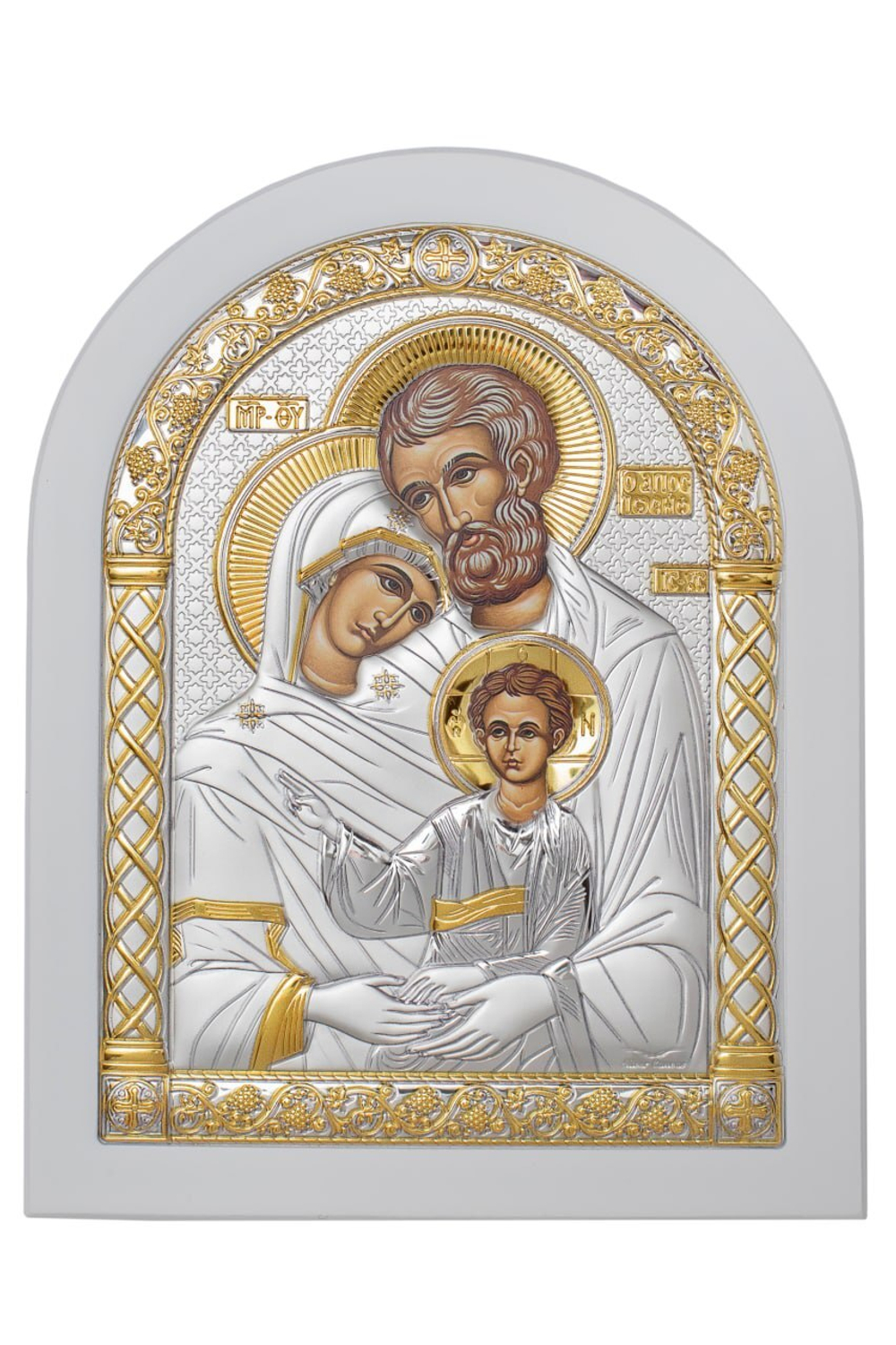 Св. Семейство, икона арочная, белое дерево 105х140