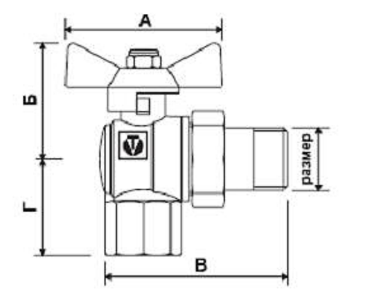 Кран шаровой Valtec Perfect 1/2" ВР/НР угловой с полусгоном ручка-бабочка (арт. VT.328.N.04)