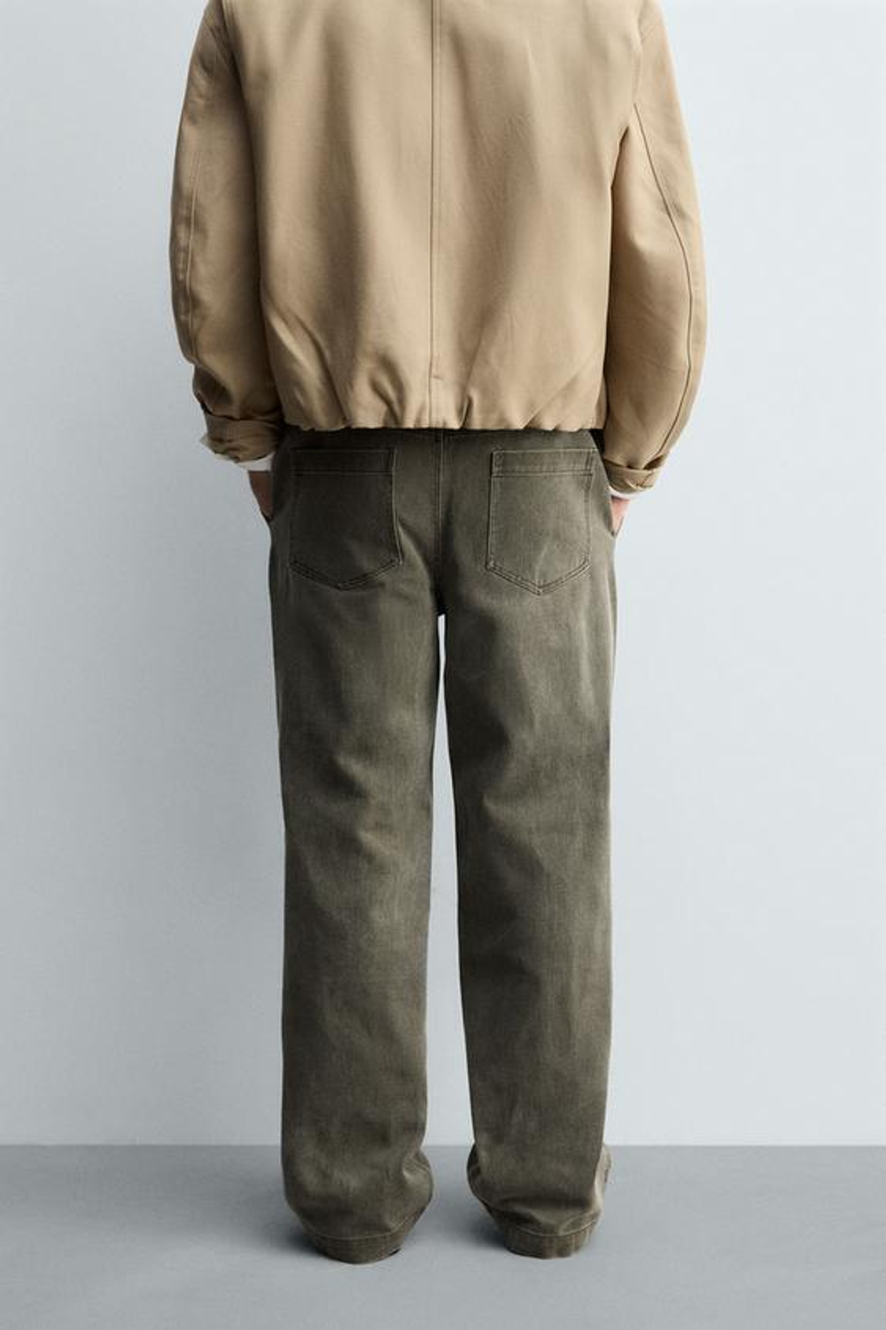 ZARA БРЮКИ WIDE FIT С ЭФФЕКТОМ ПОТЕРТОСТИ, СЕРО-КОРИЧНЕВЫЙ