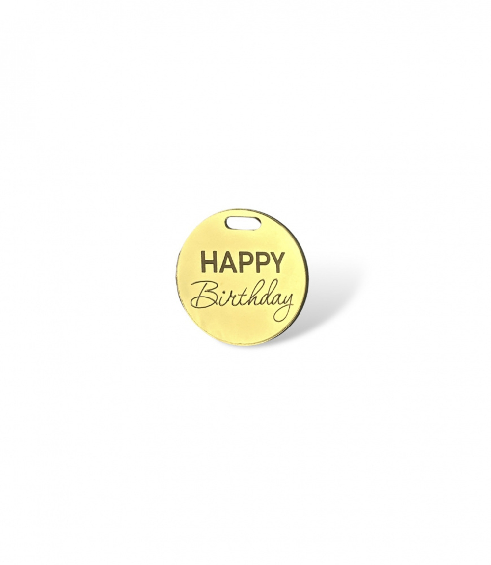 Бирка акриловая "Happy Birthday №1" 4 см., золото (5шт./упак.)