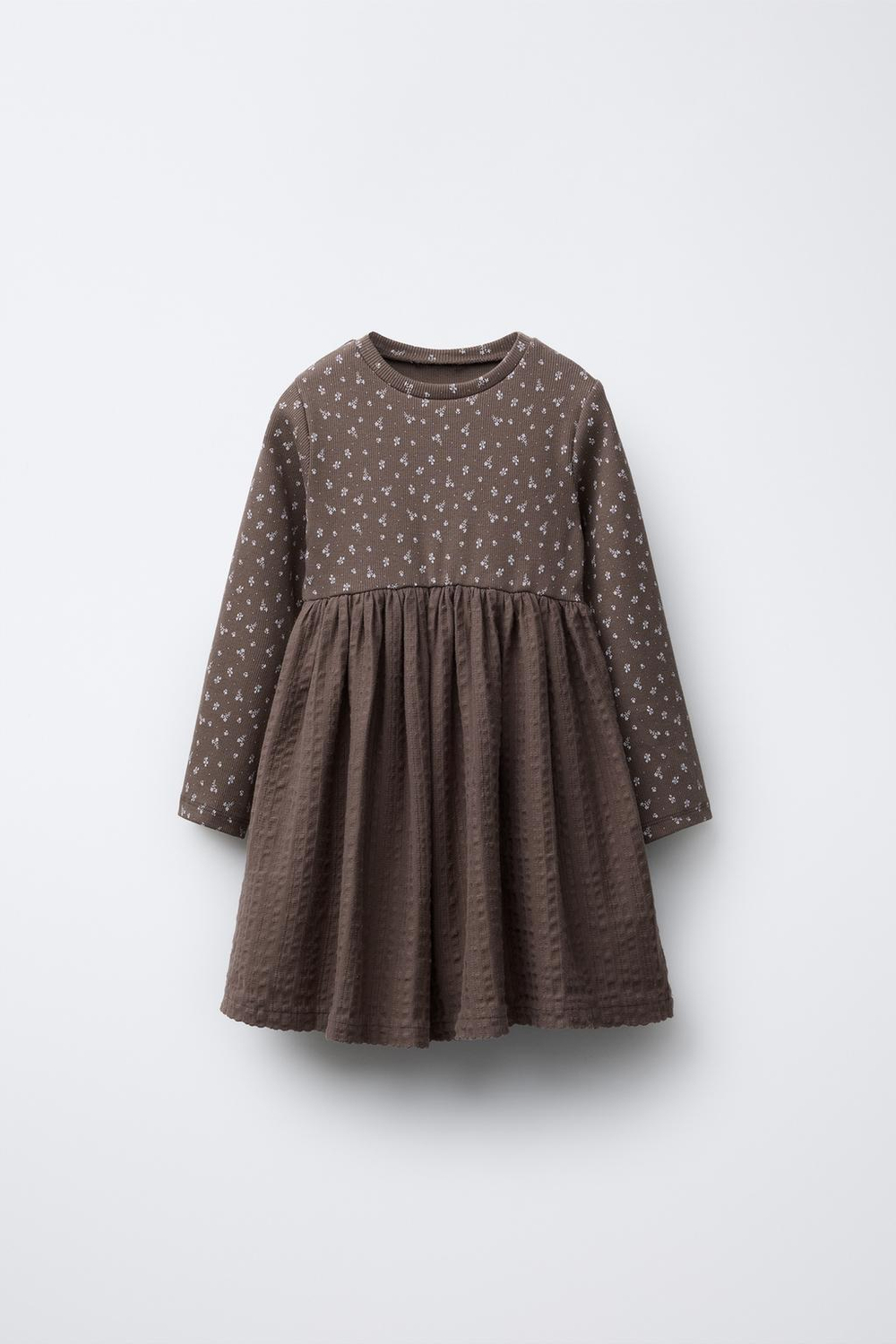 ZARA КОМБИНИРОВАННОЕ ПЛАТЬЕ В РУБЧИК С ЦВЕТОЧНЫМ ПРИНТОМ, ШОКОЛАДНЫЙ