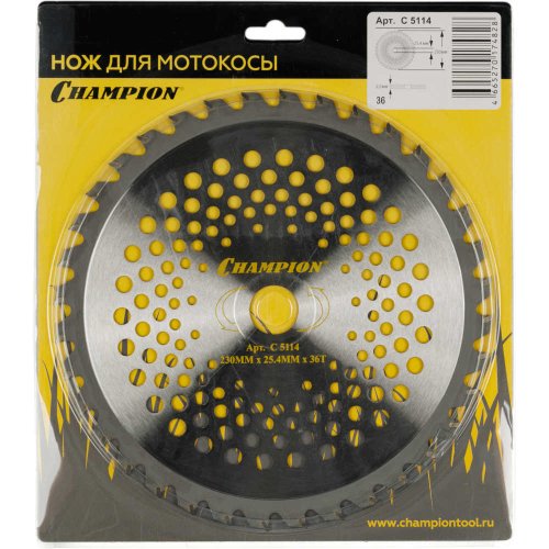 Нож CHAMPION для триммера 36 зубчатый d=230*25.4mm  твердосплавные зубцы   C5114