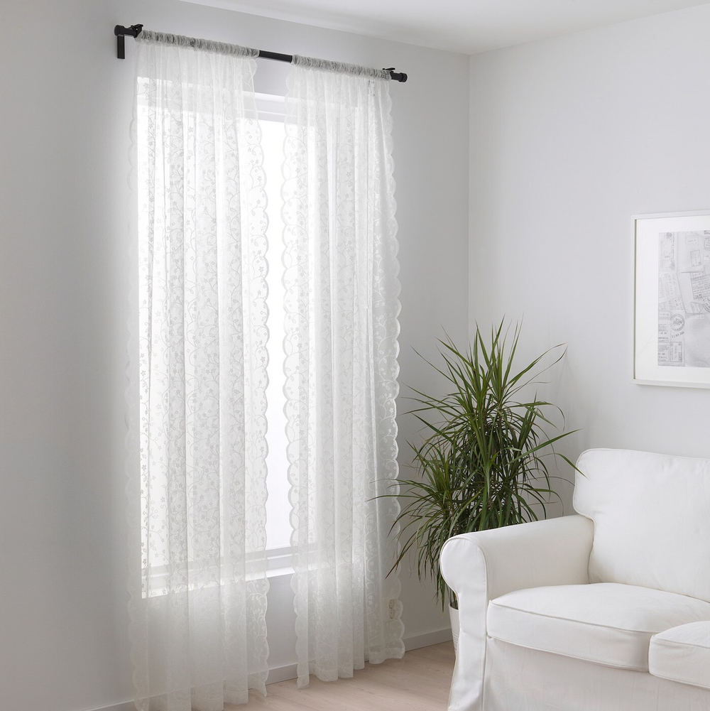 IKEA LILLYANA  (ИКЕА ЛИЛЛЙАНА)  -  Шторы, 2 шт, на туннеле/белый цветок, 145x300 см