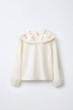 ZARA ПИЖАМА С ВЫШИТЫМИ ЦВЕТАМИ, ЭКРЮ