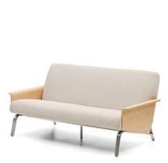 Двухместный диван Amsen, бежевый с подлокотниками из шпона дуба