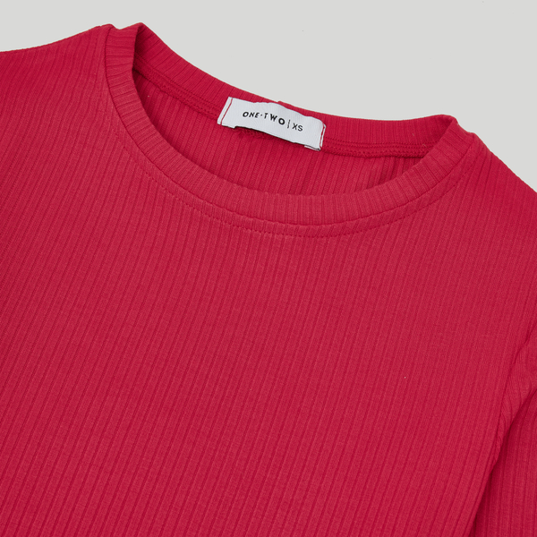 LS Ribbed T-Shirt Mandevilla Red