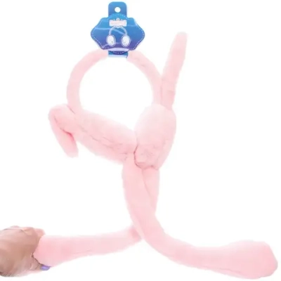 Наушники меховые с двигающимися ушками «Salon Teplo «, зайка, цвет розовый раф, ( подвес Ultramarine)