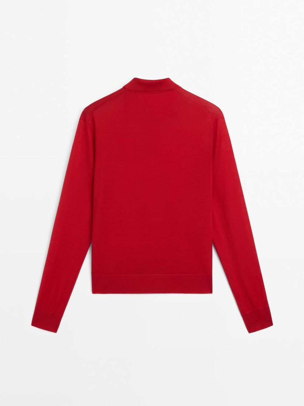 Massimo Dutti Свитер из 100% шерсти с воротником поло и пуговицами, красный